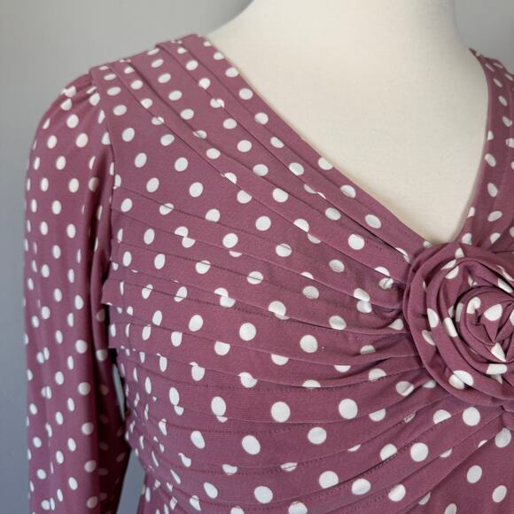 Signature Robbie Bee Mauve Polka Dot Ruched Dress - Picture 6 of 9